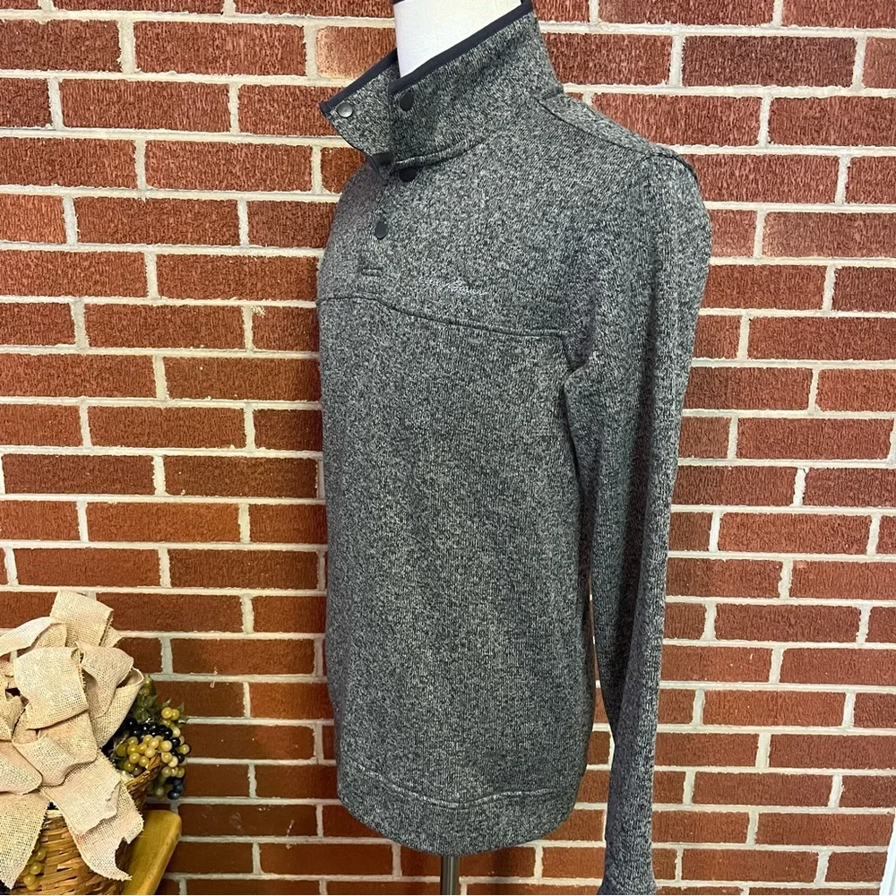 -Eddie Bauer Radiator Fleece Grey Pullover Sweater W/ Grey Trim Warm Mens Medium